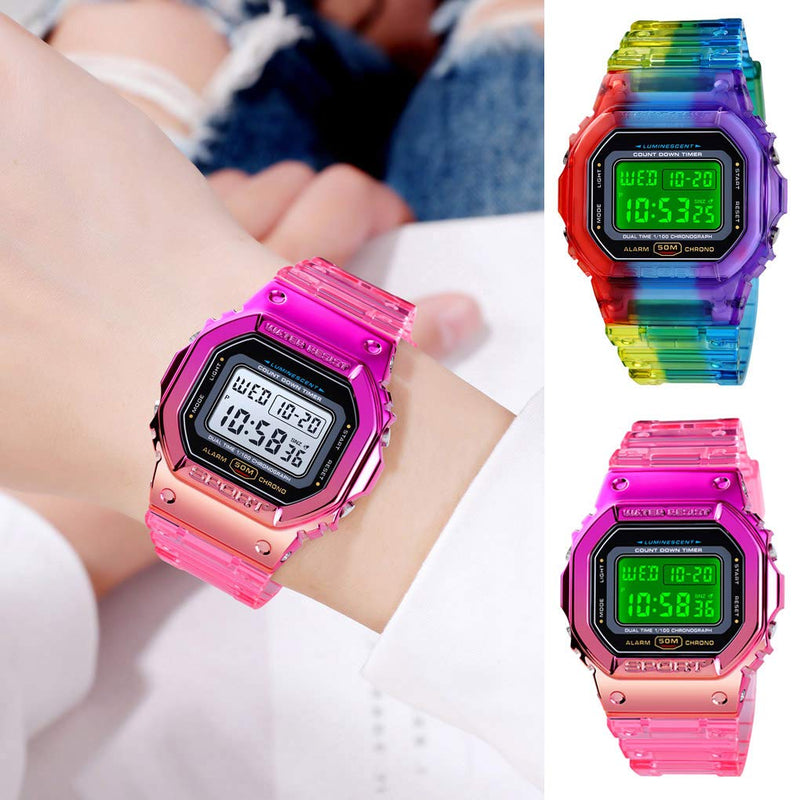 [Australia] - VIGOROSO Men Women Colorful Digital Sport LED Quartz 5ATM Waterproof Wrist Watches Pink 