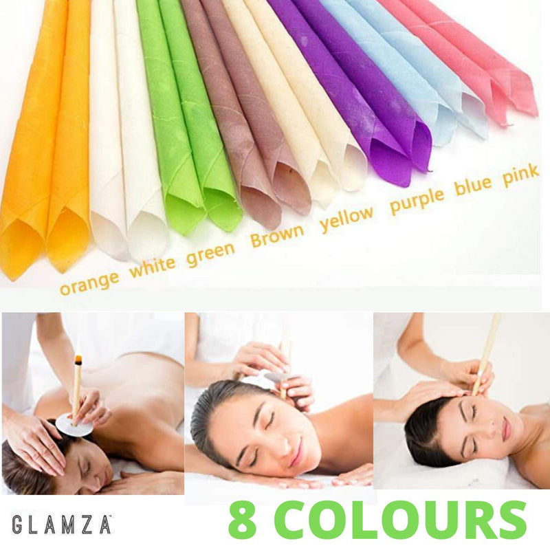 [Australia] - Organic Hopi Ear Candles for Blocked Ears - All Natural Ear Wax Remover GLAMZA 100% Natural Beeswax Candle - 16pcs (8 Pairs) with 8 Protective Disc Cones for Safe & Effective Ear Candling 