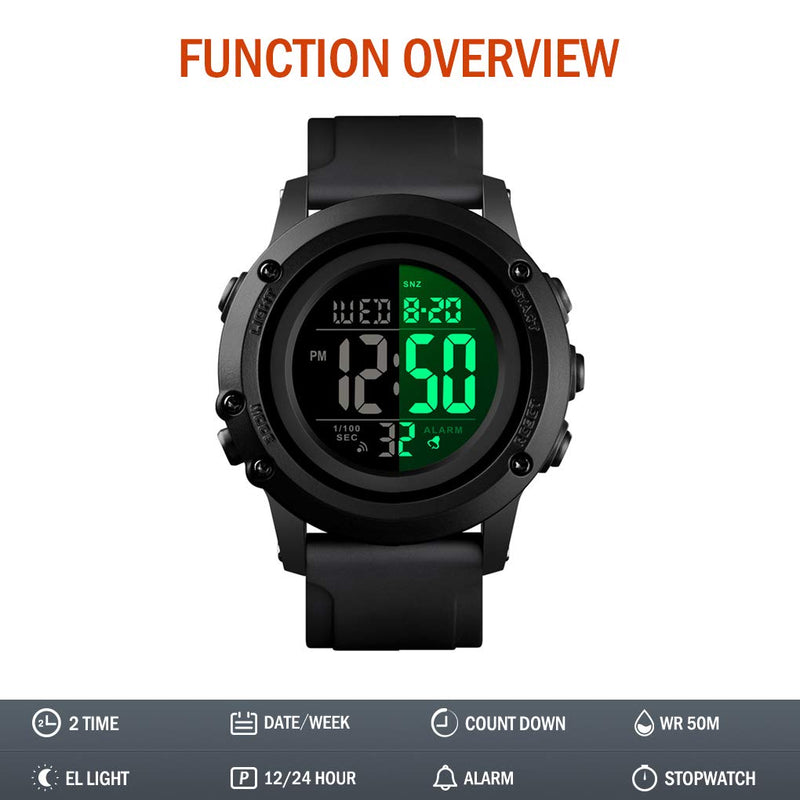 [Australia] - Men's Digital Sports Watch Large Face Waterproof Wrist Watches for Men with Stopwatch Alarm LED Back Light Medium-48mm B-band-B-dial 