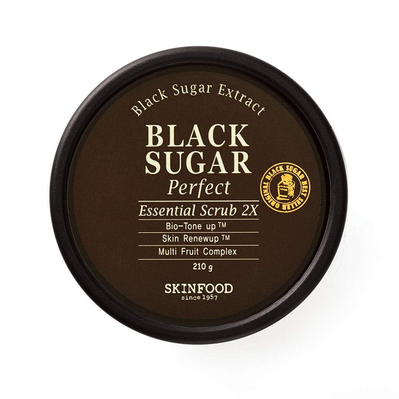 [Australia] - SKINFOOD Black Sugar Perfect Essential Scrub 210g - Facial Exfoliating Massage Scrub w/o Irritation - Removes Blackheads & Dead Skin Cells - Sugar Scrub Body Exfoliator for Men & Women (7.4 fl.oz.) 