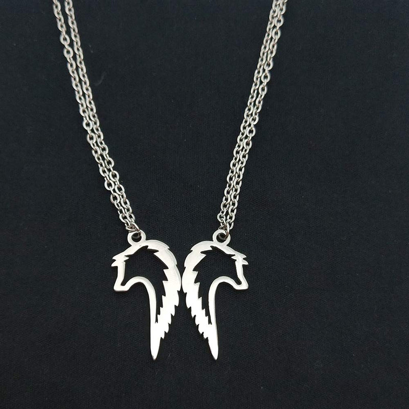 [Australia] - YOUCANDOIT2 Tribal Wolf Couples Statement Pendant Necklace Sweet Heart Jewelry for Lovers (Couple, Stainless-Steel) 