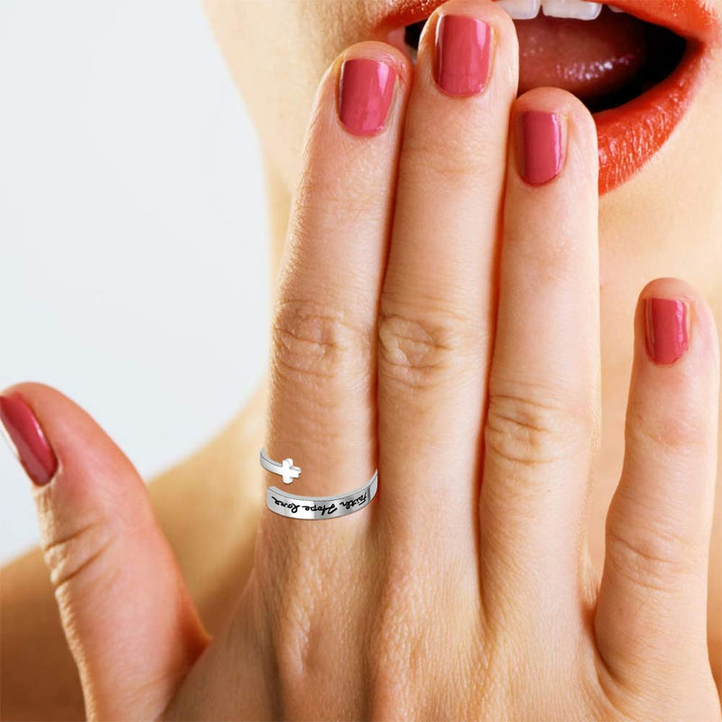 [Australia] - liforlove Jewelry Fashion Cross Faith Ring Stainless Steel Adjustable Faith Ring Open Cross Wrap Ring Statement Rings Minimalist Eternity Wedding Bands Faith Hope Love Ring 