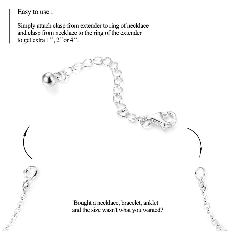 [Australia] - Sllaiss 3 Pieces 925 Sterling Silver Pendant Necklace Bracelet Anklet Chain Extenders for Necklace Lobster Claw Clasps Adjustable Length 1" 2" 4" 