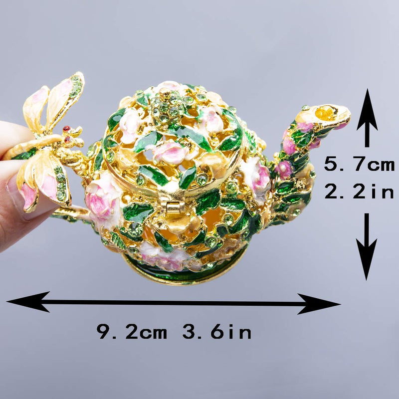 [Australia] - YU FENG Crystal Jeweled Teapot Trinket Boxes Hinged Flower Decorated Jewelry Display Ring Holder Box 