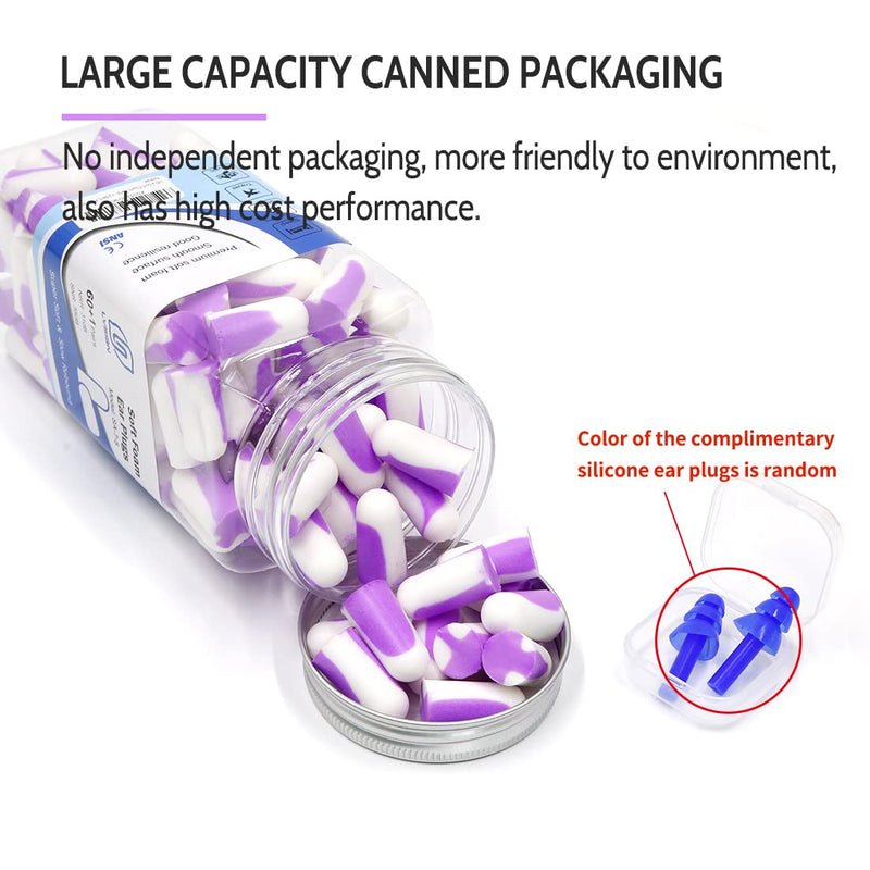 [Australia] - Ultra Soft Foam Earplugs 60 Pairs, 38dB SNR Ear Plugs for Sleeping, Mowing, Shooting, and All Loud Noise by Lysian, Purple/White 