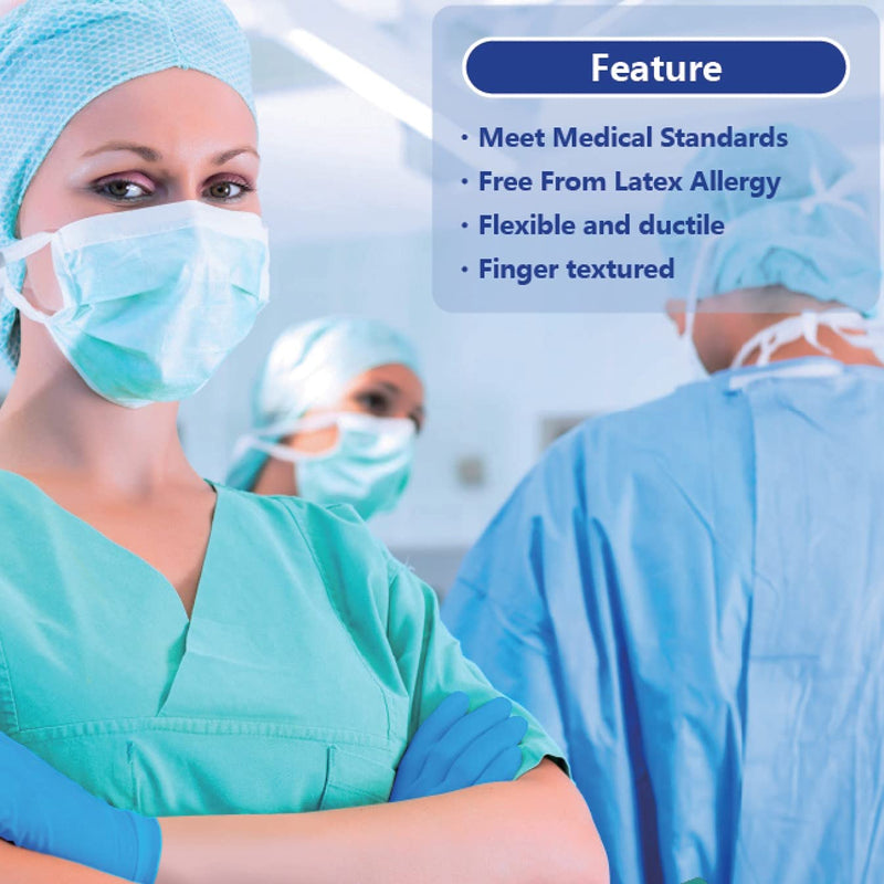[Australia] - Safe Health Blue Nitrile Exam Gloves | 3.5 Mil Free of Powder - Latex | Disposable - Textured | Clinic - Office - Daily Blue Large of 100 Pcs 