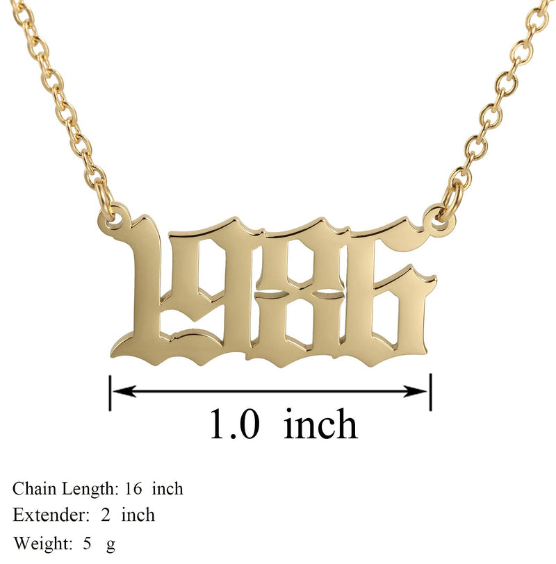 [Australia] - Birth Year Number Necklace Old English Number Pendant Necklace Stainless Steel Friendship Necklace Jewelry for Women and Girl 1980-2020 1986 