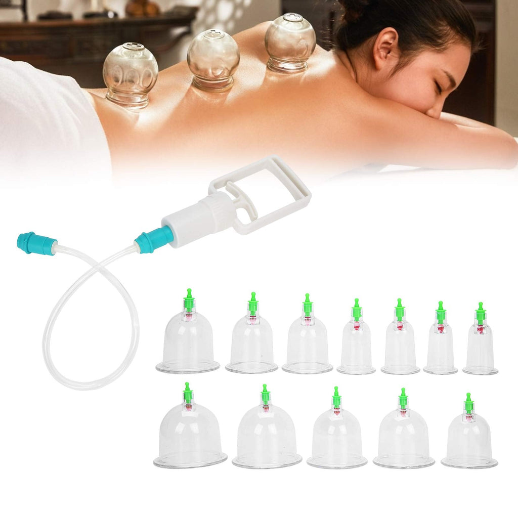 [Australia] - 12 Pieces Cupping Set, Cupping Glasses with Vacuum Pump Cupping Cup Cupping Cup Household Vacuum Cupping kit Pull Out Chinese Massage Body Therapy Massage Vacuum Suction Cup 
