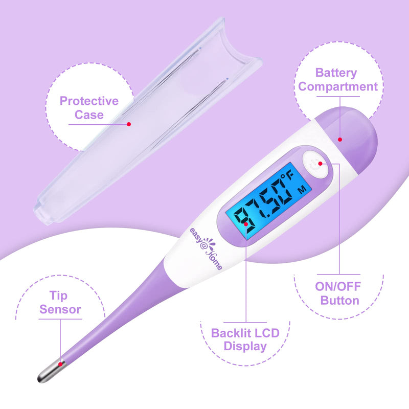 [Australia] - Easy@Home Digital Basal Thermometer with Large Backlight LCD Display, 1/100th Degree High Precision and Memory Recall, for Ovulation Tracking and Natural Family Planning, Upgraded EBT-100B-P (Purple) 