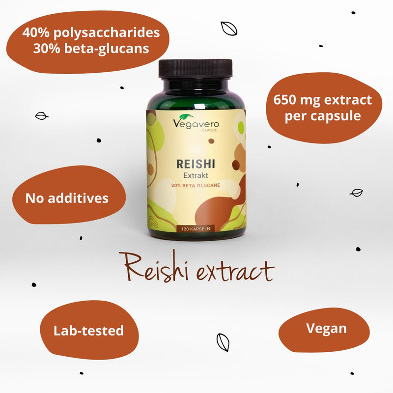 [Australia] - Reishi Mushroom Extract Vegavero� | 13.000mg (10:1) Ganoderma Lucidum | 120 Reishi Mushroom Capsules | 40% Polysaccharides & 20% Beta Glucans | NO Additives | Vegan 