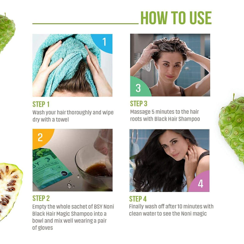 [Australia] - BSY Noni black hair magic shampoo | Noni hair colour | Noni hair dye | Hair dye | Hair dye shampoo | shampoo based hair color | 10 Mins hair color | Ammonia-free hair color | shampoo|(20mlX10) 