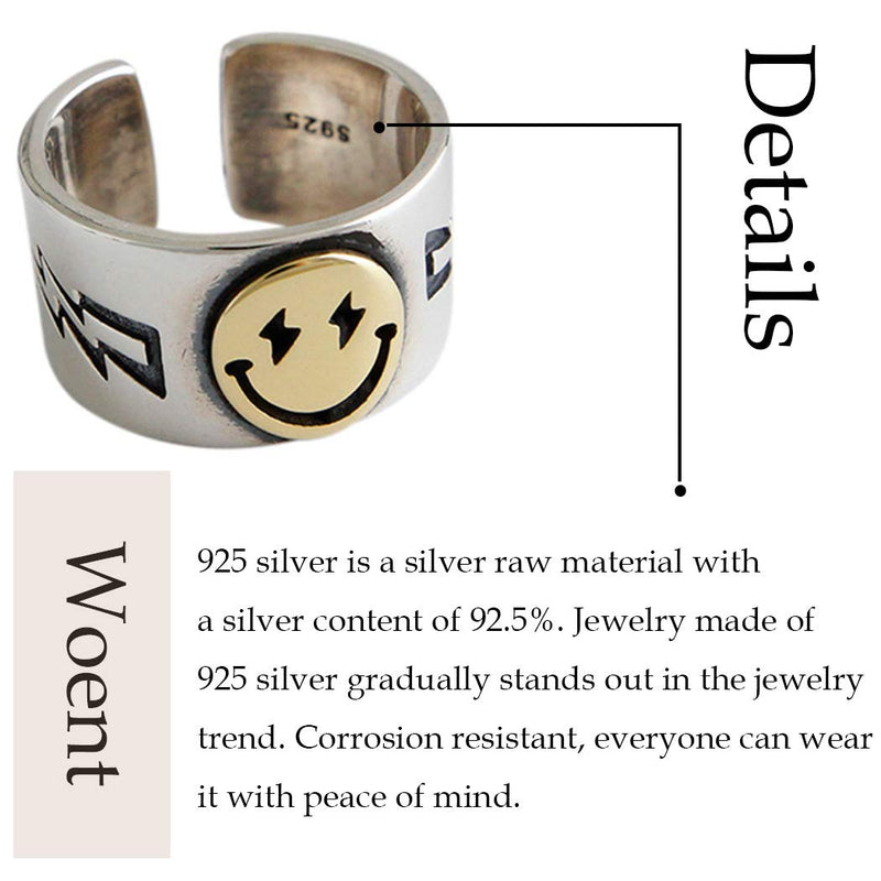 [Australia] - Woent Statement Smiling Face Rings Vintage Band Adjustable Bands Smiley Wide Rings Jewelry for Women (Gold-Smile Face) Gold 