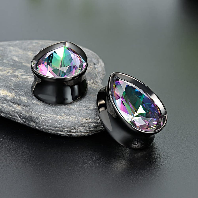 [Australia] - COOEAR 1 Pair Gauges for Ears Tear Drop Gem Ear Tunnels and Plugs Flesh Stretchers Expander 0g to 1 Inch. black 00g(10mm) 