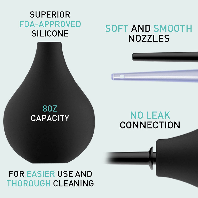 [Australia] - TopQuaFocus 8oz Enema Bulb Kit Anal and Vaginal Douche Bulb for Men Flushing System Enemas Silicone Bulb 4 Replaceable Tips Black 