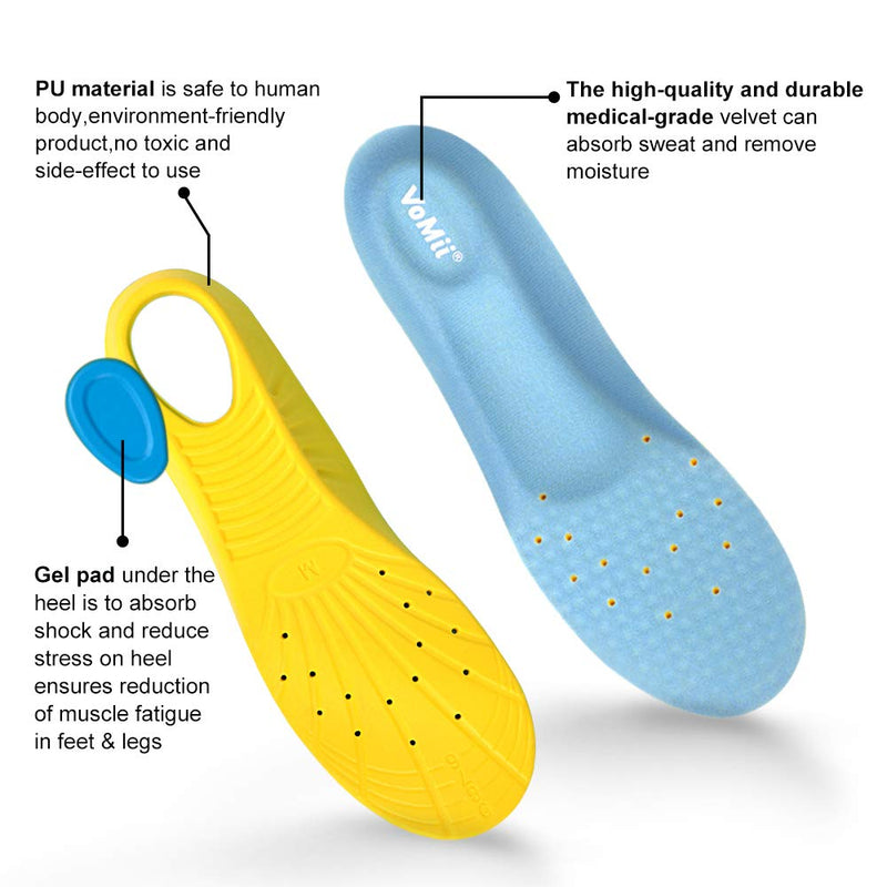 [Australia] - VoMii PU Memory Foam Insoles Plantar Fasciitis Arch Support Insoles for Women Men and Kids, Comfortable Breathable Sports Shoe Inserts, Shock Absorption and Relieve Foot Pain, M(Men 6-9/ Women 7-11) Blue M(Men 6-9/ Women 7-11) 