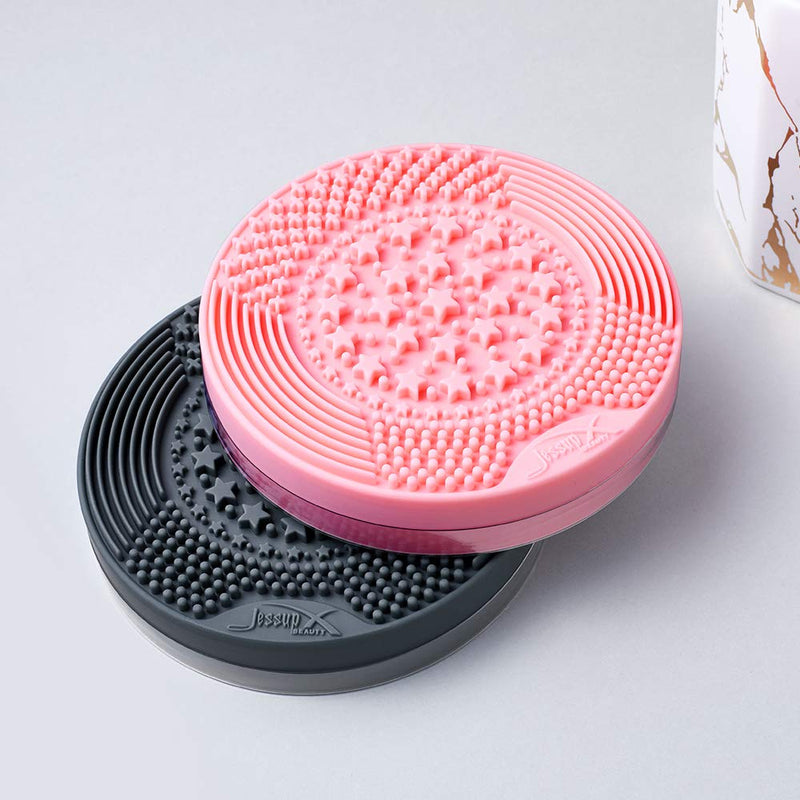 [Australia] - Jessup Makeup Brush Cleaning Mat with Color Removal Sponge, 2 in 1 Silicone Makeup Brush Cleaner Magnet Black 