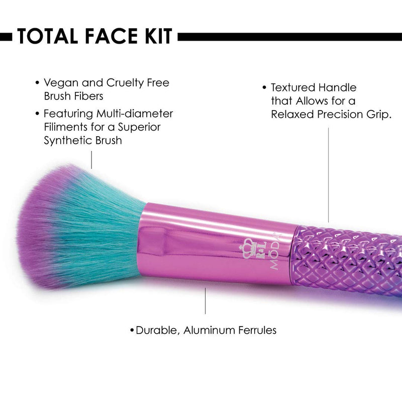 [Australia] - MODA Travel Size Prismatic Total Face 7pc Makeup Brush Set with Pouch, Includes - Powder, Foundation, Angle Shader, Smoky Eye, Brow Liner and Pointed Lip Brushes, Prismatic 