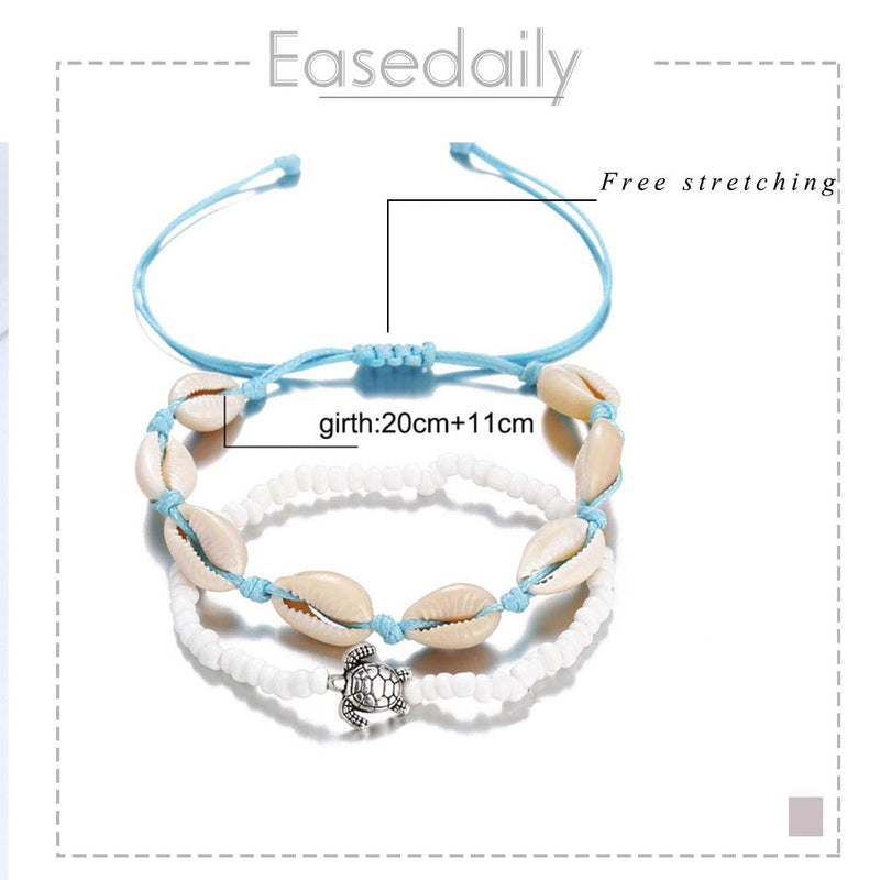 [Australia] - Easedaily Boho Layered Anklets Silver Seashell Ankle Bracelets Blue Turtle Foot Chain Summer Beach Jewelry for Women and Girls 