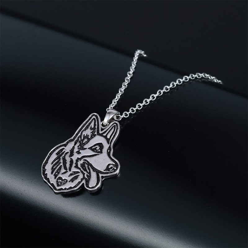 [Australia] - JczR.Y Vintage Punk Wolf Head Pendant Necklace Retro Original Animal Wolf Sweater Chain Necklace for Men Norse Viking Arrow Headed Amulet Jewelry H:German Shepherd 