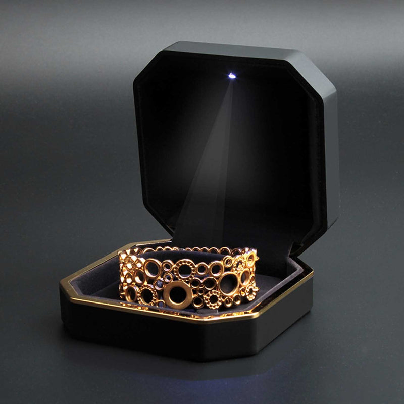 [Australia] - AVESON Luxury Bracelet Box, Velvet Jewelry Box Storage Case Organizer Holder with LED Light, Black 