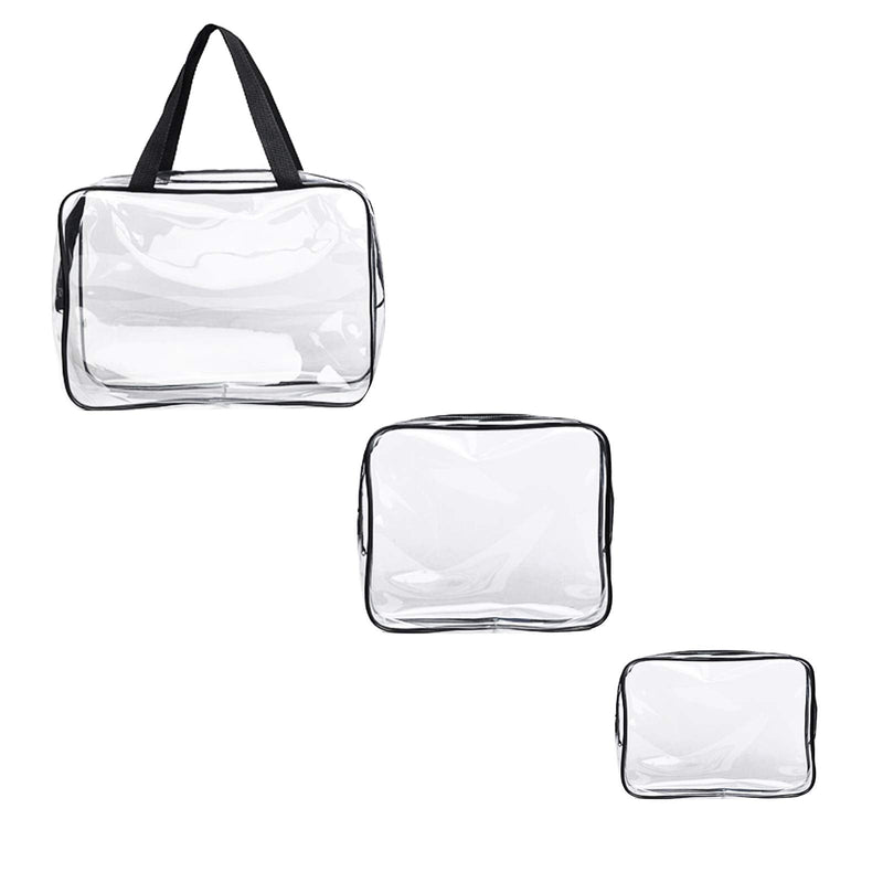 [Australia] - SUNTRADE Clear Cosmetic Bag, Travel Toiletry Bag Set with Zipper, PVC Make-up Pouch Handle Straps for Women MenÔºåSet of 3 