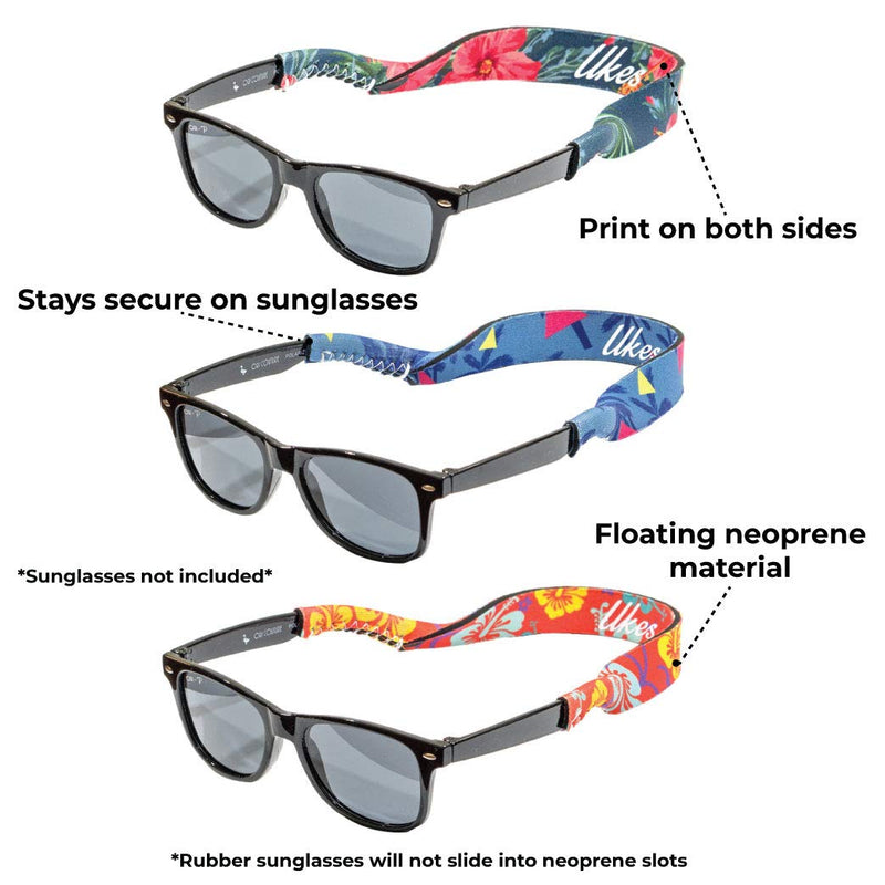 [Australia] - Ukes Kids Floating Neoprene Sunglass and Glasses Straps - Tropical Design Pack of 3 (Glasses Not Included) The Tropical Kids Pack 