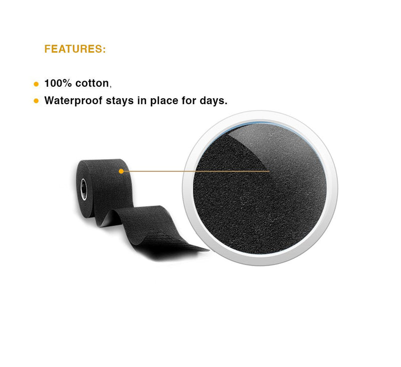 [Australia] - WODFitters Pro Kinesiology Tape for Athletes - Waterproof - Extra Durable - 2" x 16.5' Uncut Therapeutic Tape - 2 Black Rolls with Carrying Bag 