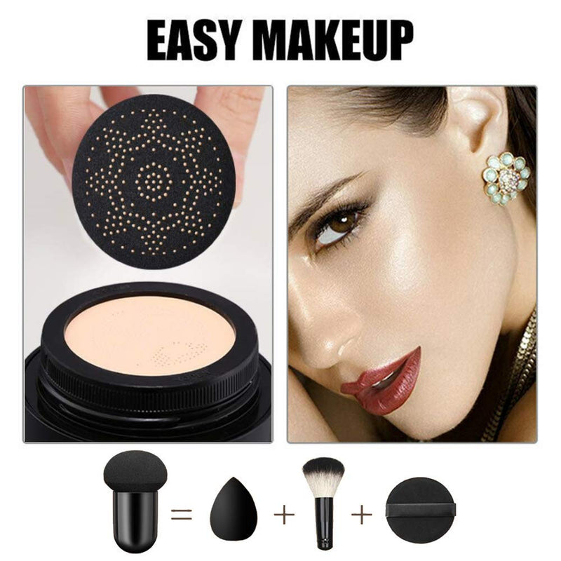 [Australia] - Mushroom Head Air Cushion CC Cream Foundation, Moisturizing BB Cream Concealer Makeup Base Long Lasting with Mushroom Makeup Sponge, Easy to Apply Natural 