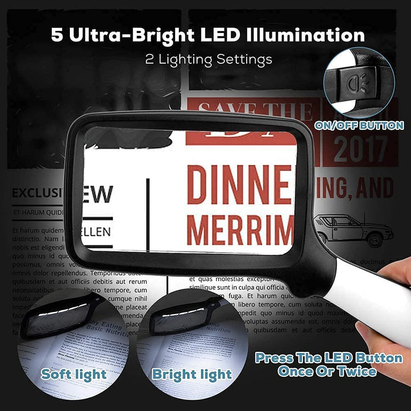 [Australia] - VOCA Magnifying Glass with Light, 3X Foldable Large Rectangle Reading Magnifier with Dimmable LED Light for Seniors, Newspaper, Books, Small Print, Lighted Gift for Low Visions Standard 