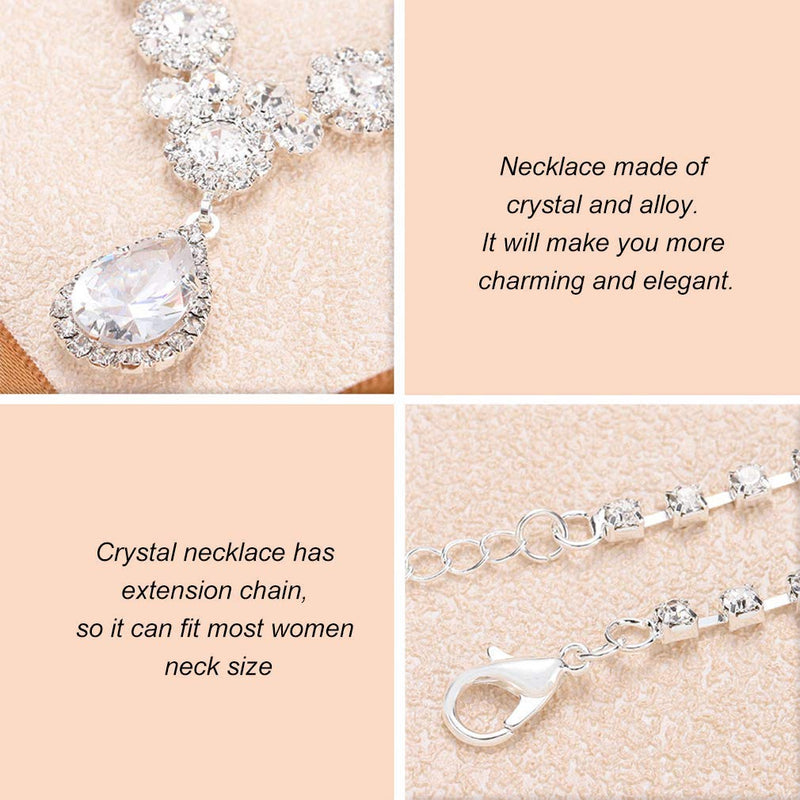 [Australia] - COCIDE Bride Wedding Jewelry Set for Women Silver Crystal Pendant Necklace Earring Set Bridal Rhinestone Teardrop Neck Accessories for Bridesmaids (Set of 3) 1SILVER 