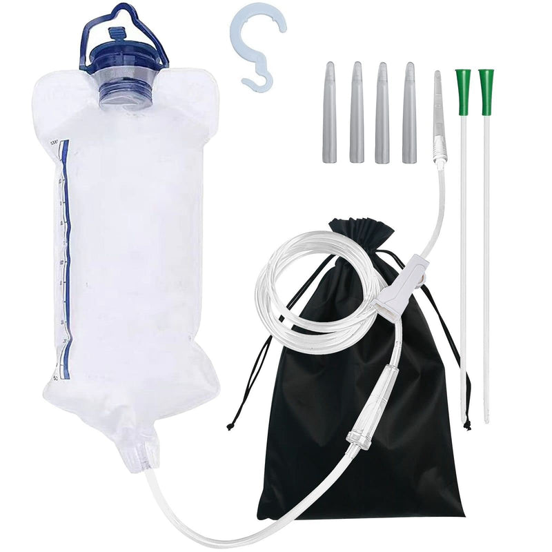 [Australia] - Reusable Enema Kit Anal Douche Bag 7Pcs Enema Nozzle Tips Colon Tube for Water Organic Coffee Colon Cleansing, Sealed Clear Enema Bag Irrigation Cleaning Kit Fold Anal Anus Cleaner Constipation Detox Polyvinyl Chloride (PVC) 