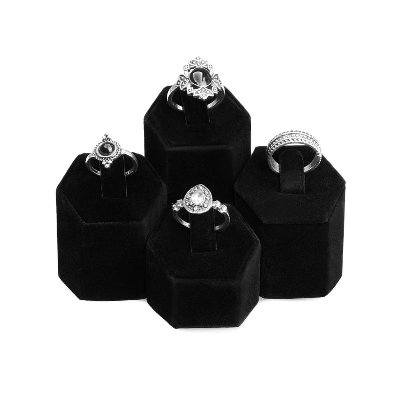 [Australia] - Mooca Jewelry Ring Stand Holder Display Set, Ring Holders for Jewelry Ring Organizer, Storage Jewelry Organizer Jewelry Stand Pedestals Display 4 Pcs Set, Black Velvet 