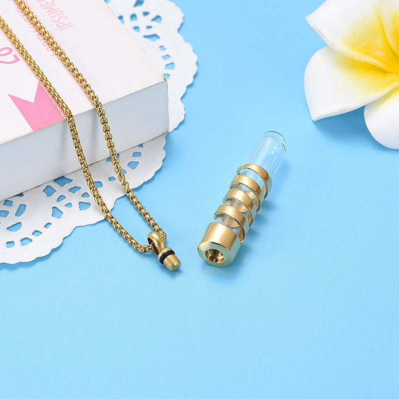 [Australia] - Clear Glass Tube Cremation Urn Jewelry Ashes Holder Necklace Keepsake Memorial Pendant Including Box/Fill Kits Gold 