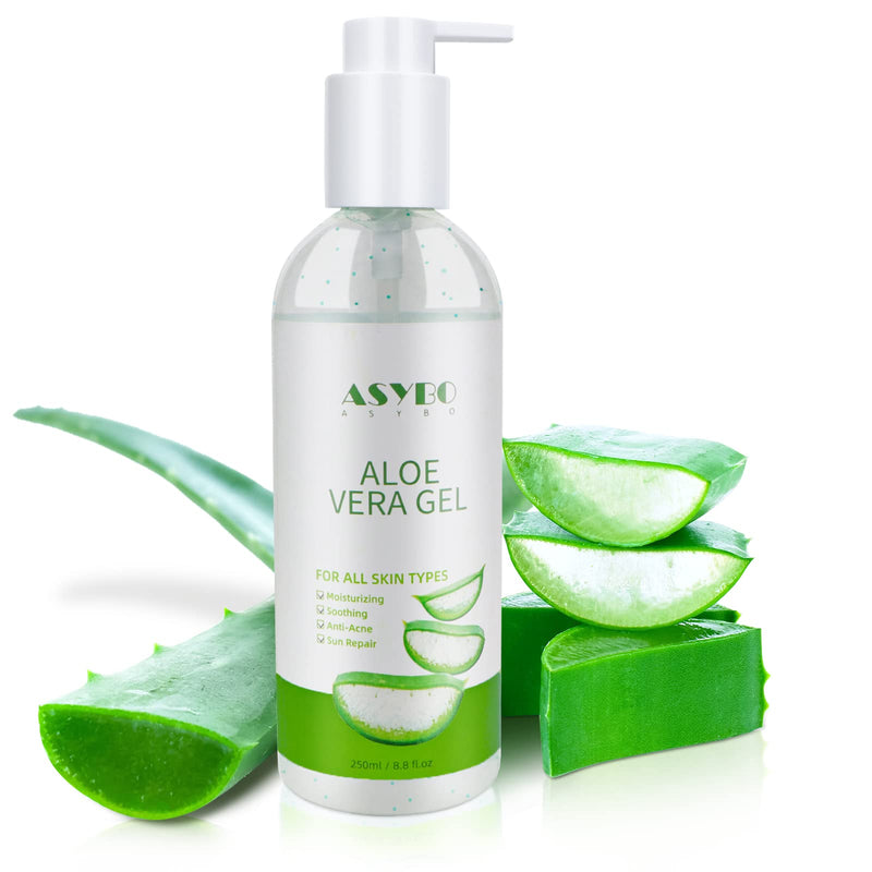 [Australia] - ASYBO Aloe Vera Gel, 100% Natural Pure Aloe Vera Hydrating Facial Moisturizer, Soothing & Moisturizing, After Sun Care, Reduce Acne, Repair Scars, Suitable for All Skin Types, 250ml / 8.8 fl oz 