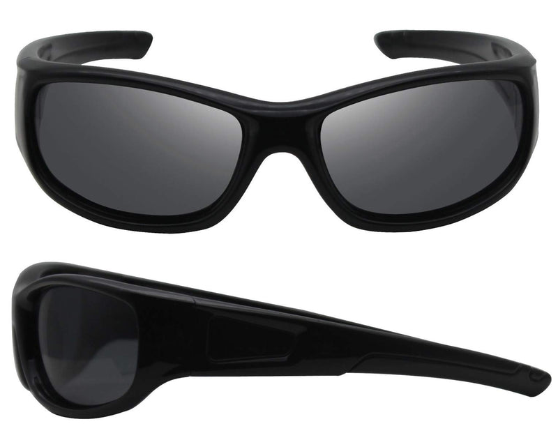 [Australia] - Kids Flexible Polarized UV Protection Sunglasses for Boys Girls Age 2-7 with Strap All Black 