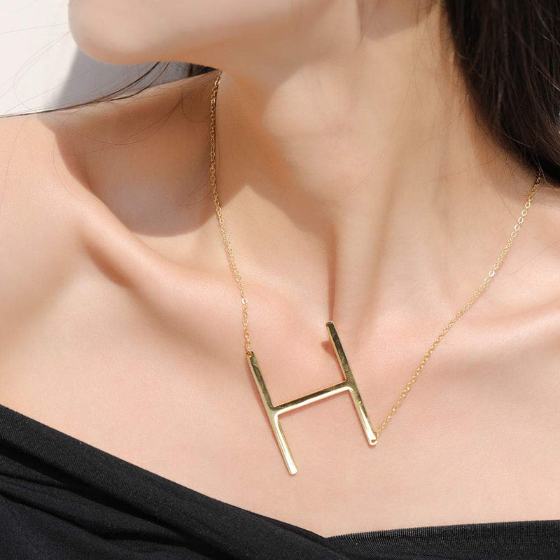 [Australia] - Sideways Large Initial Necklace for Women - 18K Gold Plated Letter Necklace for Women Girls, Stainless Steel Big Alphabet Monogram Necklace A-Z Name Slanted Initial Necklace Initial Jewelry for Women I-Gold 