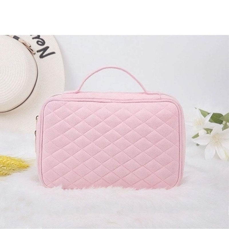 [Australia] - Travel Jewelry Organizer with a Detachable Mirror- Jewelry Case - Jewelry Storage Box for Earrings, Rings, Necklace, Bracelets - Women Quilted Jewelry Box Organizer - Girl Portable Jewelry Case (Pink) 