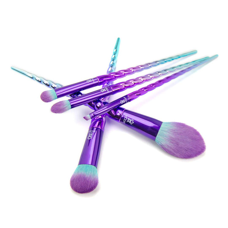 [Australia] - MODA Full Size Mythical Sky Traveler Unicorn 5pc Makeup Brush Set, Includes - Blush, Complexion, Domed Shadow, Crease, and Angle Eyeliner Brushes (Purple) Purple 