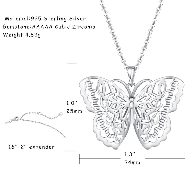 [Australia] - FANCIME Sterling Silver Vivid Butterfly Stud Earrings/Necklace Open Filigree/High Polished Cute Animals Creative Dainty Fine Jewelry Set Gifts for Women Teen Girls Necklace 