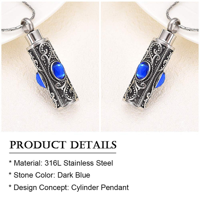 [Australia] - constantlife Cremation Jewelry for Ashes Crystal Stainless Steel Cylinder Urn Pendant Memorial Necklace Keepsake for Women/Men Blue 