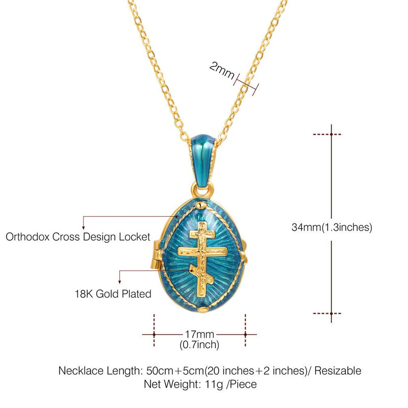 [Australia] - U7 Orthodox Cross Pendant & Chain 22" 18K Gold Plated Enamel Message Necklace Blue 