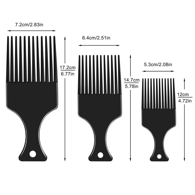 [Australia] - 3 Sizes Afro Combs Set, Black Plastic Afro Hair Comb Hair Pick Comb Wide Tooth Comb Hairdressing Styling Tool for Natural Curly Hair Style 