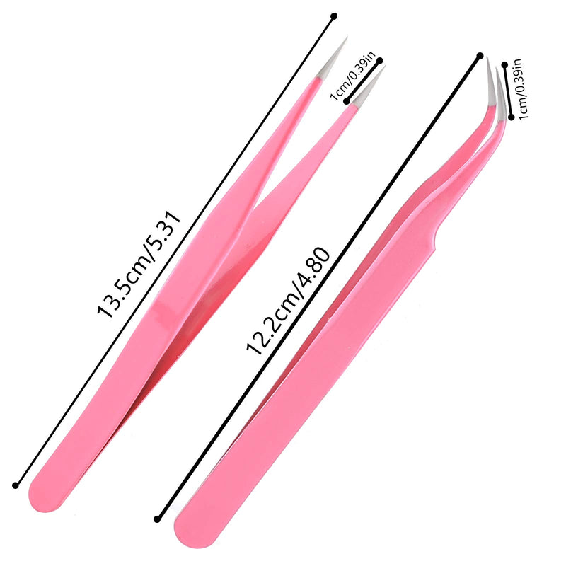 [Australia] - AIEX 2Pcs Lash Tweezers, Stainless Steel Eyelash Extension Tweezers Straight and Curved Tip Eyelash Tweezers (Pink) Pink 