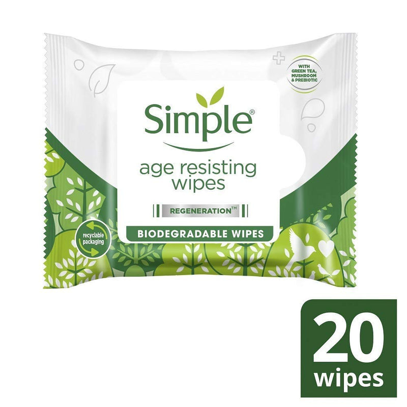 [Australia] - Simple Age Resisting Hypoallergenic Biodegradable Wipes for Sensitive Skin,20 Count (Pack of 1) 