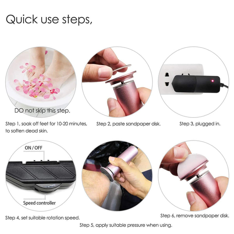 [Australia] - Electric Foot File (Speed Adjustable) with 60pcs Replacement Sandpaper Disk, Professional Electric Callus Remover Pedicure Foot Sander for Callus Removal Foot Care (FCR-1 Gold) 03 