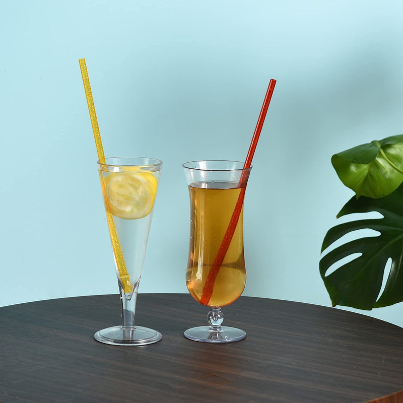 [Australia] - ALINK 12-Pack Glitter Reusable Clear Straws, 11" Long Hard Tumbler Drinking Straws with Cleaning Brush (10 Colors) 