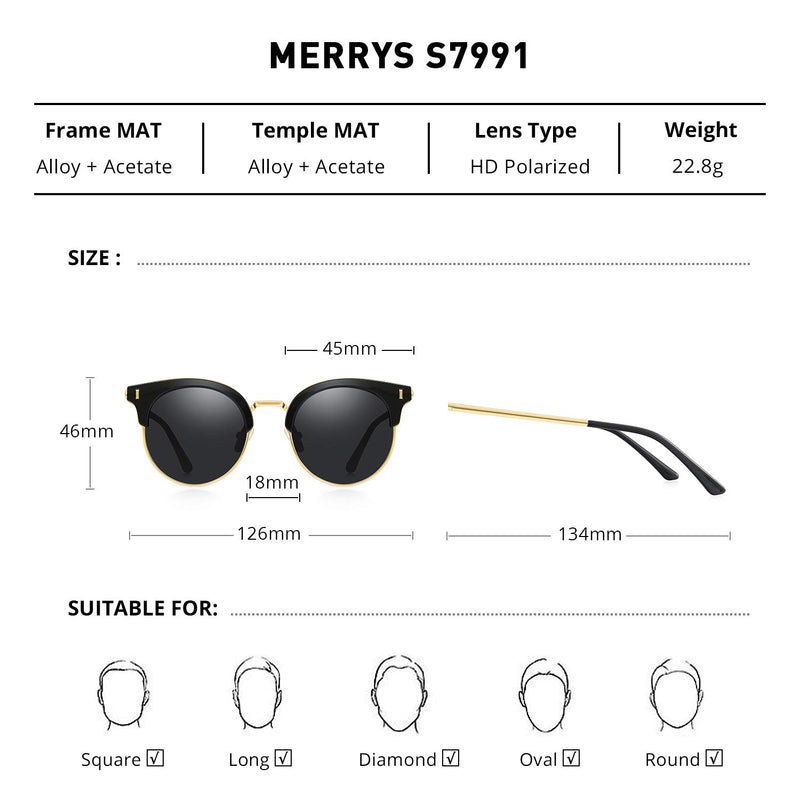 [Australia] - MERRY'S Girls Cat Eye Sunglasses for kids Children Polarized Sunglasses S7001 Black-45mm 45 Millimeters 