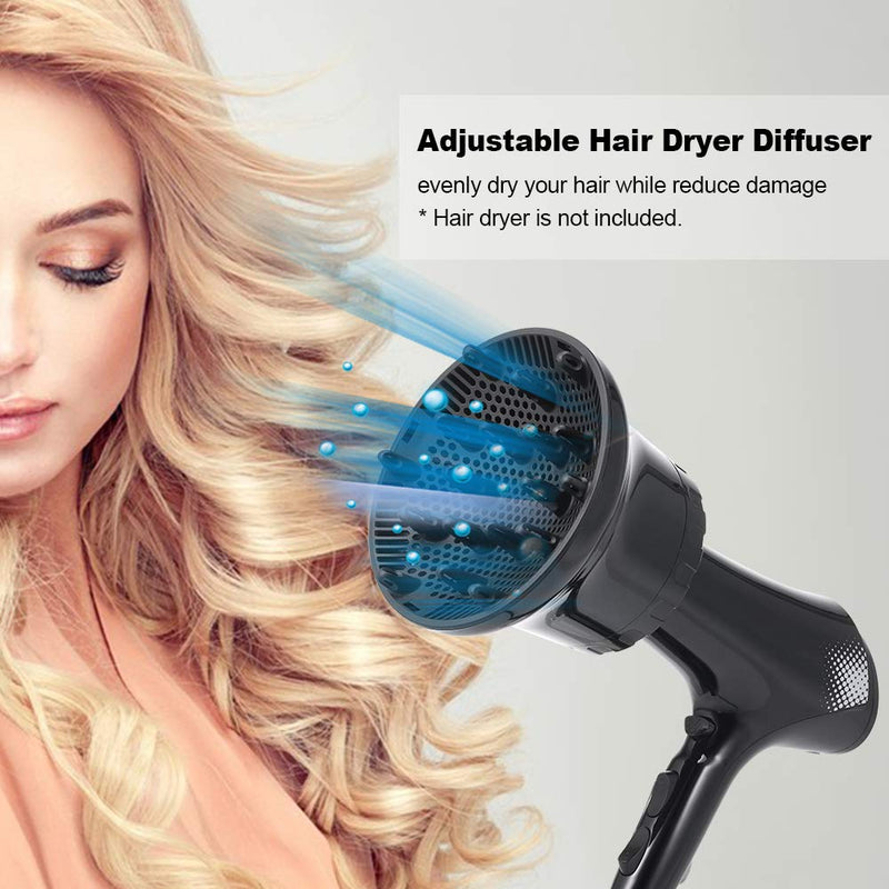 [Australia] - Universal Hair Diffuser, Adjustable Hair Dryer Diffuser Nozzle Suitable for 1.57in to 2.76in for Natural Curly Wavy Hair -Black Black 