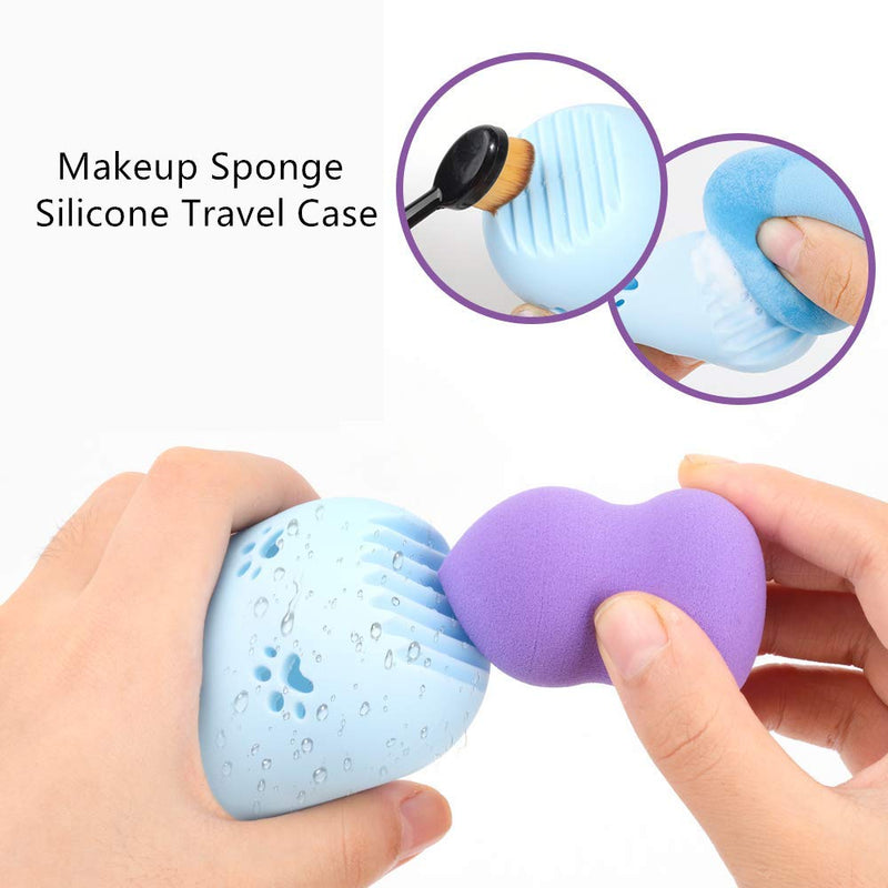 [Australia] - 2 Pcs Makeup Sponge Silicone Travel Case Silicone Makeup Sponge Holder Travel Case Cute Cat Shape Cosmetic Sponge Drying Holder Rack Washable & Reusable Makeup Blender Container for Home 