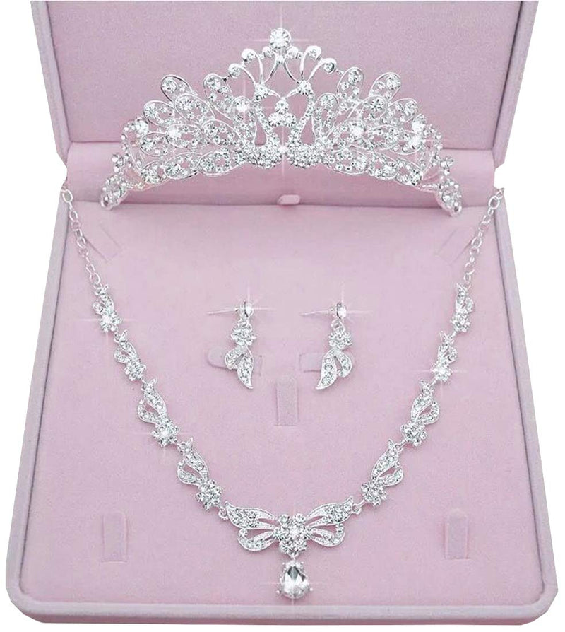 [Australia] - Wedding Sets For Women Bling Bride Hair Accessories Tiaras Earrings Necklace Wedding Jewelry Sets A 